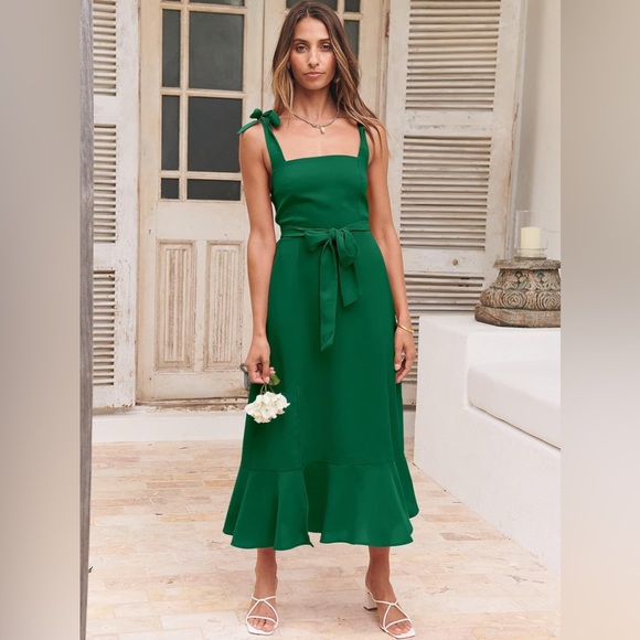 ANRABESS Elegant Square Neck Split Midi Formal Wedding Dress - Green - size XL - Picture 7 of 14